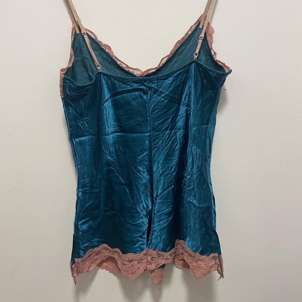 Silk lace camisole cami Blue and pink lace slip top - Picture 8 of 9